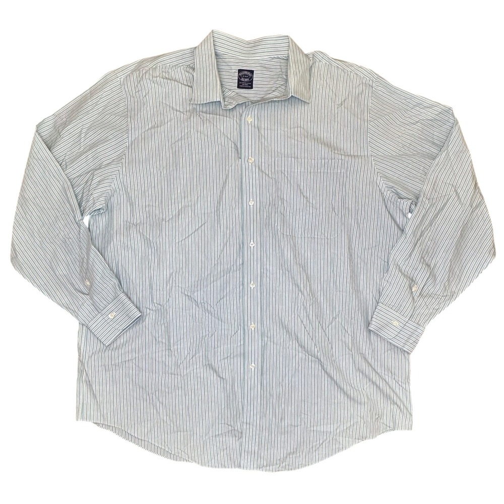 Brooks Brothers Green and White Stripped Dress Button Down Shirt Size